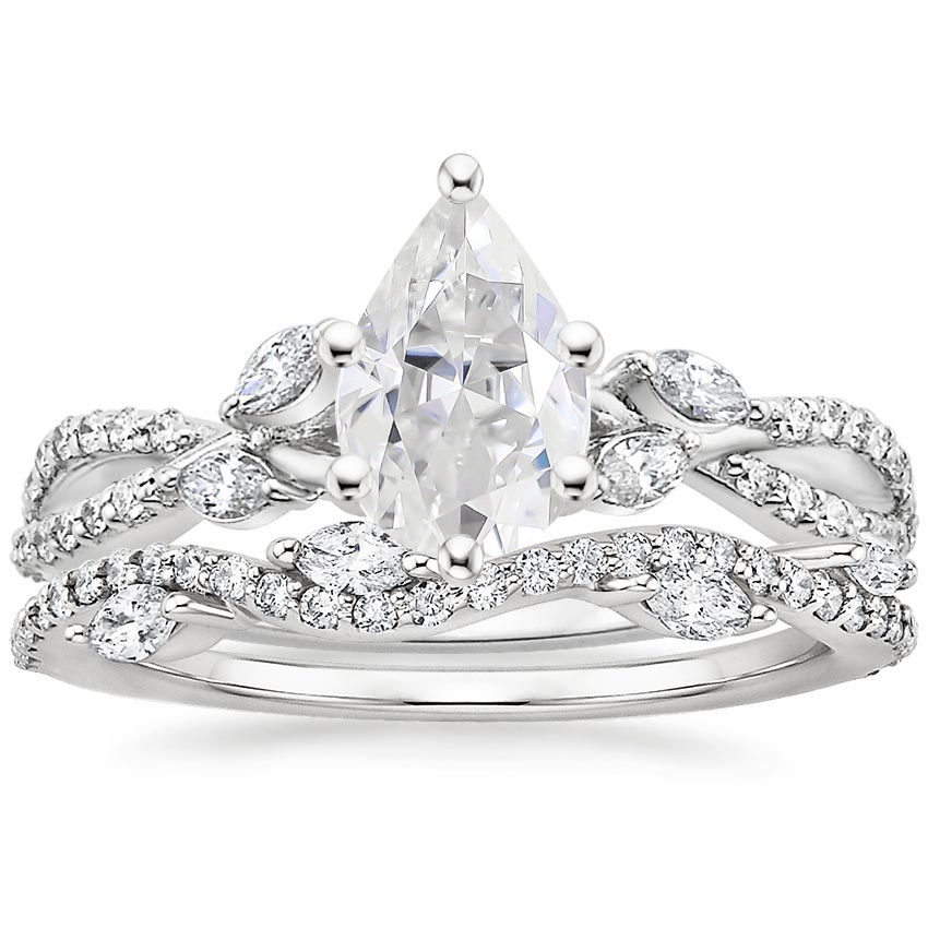 18KW Moissanite Luxe Willow Diamond Ring (1/4 ct. tw.) with Luxe Winding Willow Diamond Ring (1/4 ct. tw.), top view