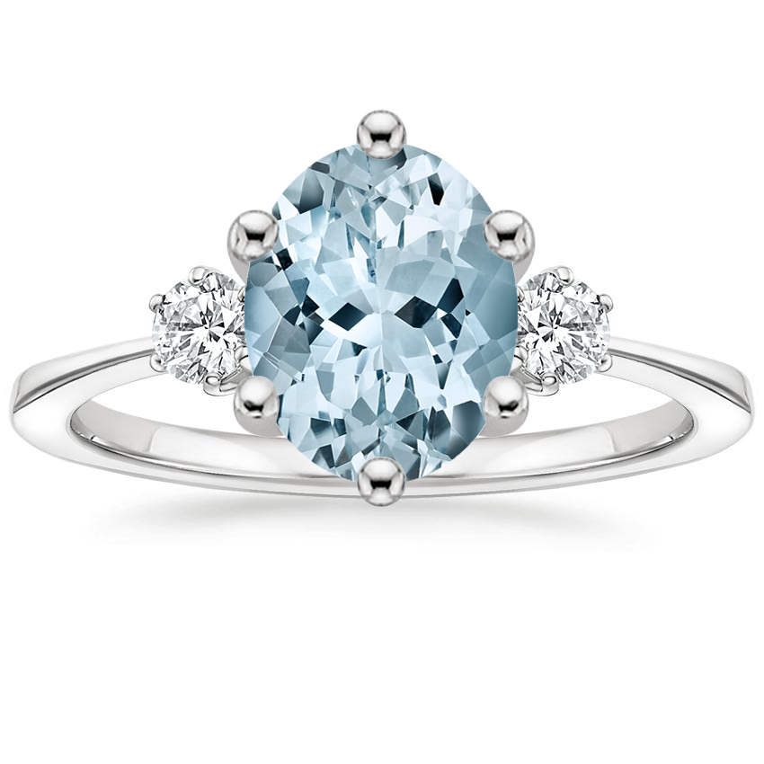 Aquamarine Tallula Three Stone Diamond Ring in 18K White Gold