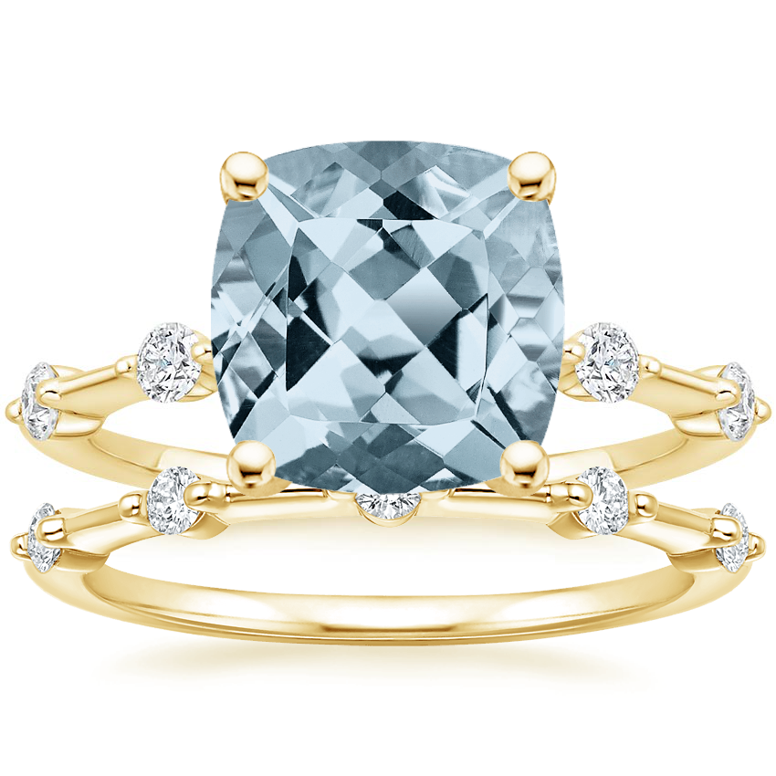 18KY Aquamarine Aimee Diamond Bridal Set, top view