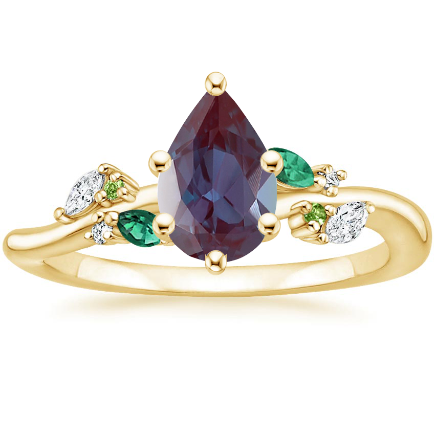 18K Yellow Gold Arden Diamond Ring with Lab Emerald Accents, large top view