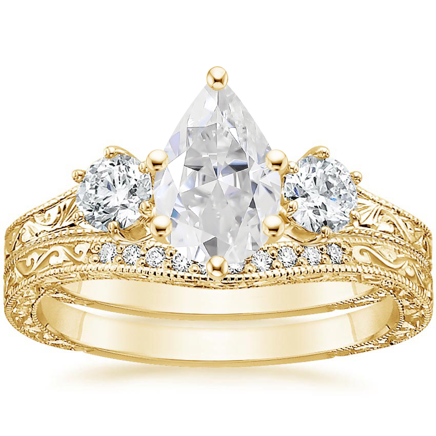 18KY Moissanite Three Stone Hudson Bridal Set (1/3 ct. tw.), top view
