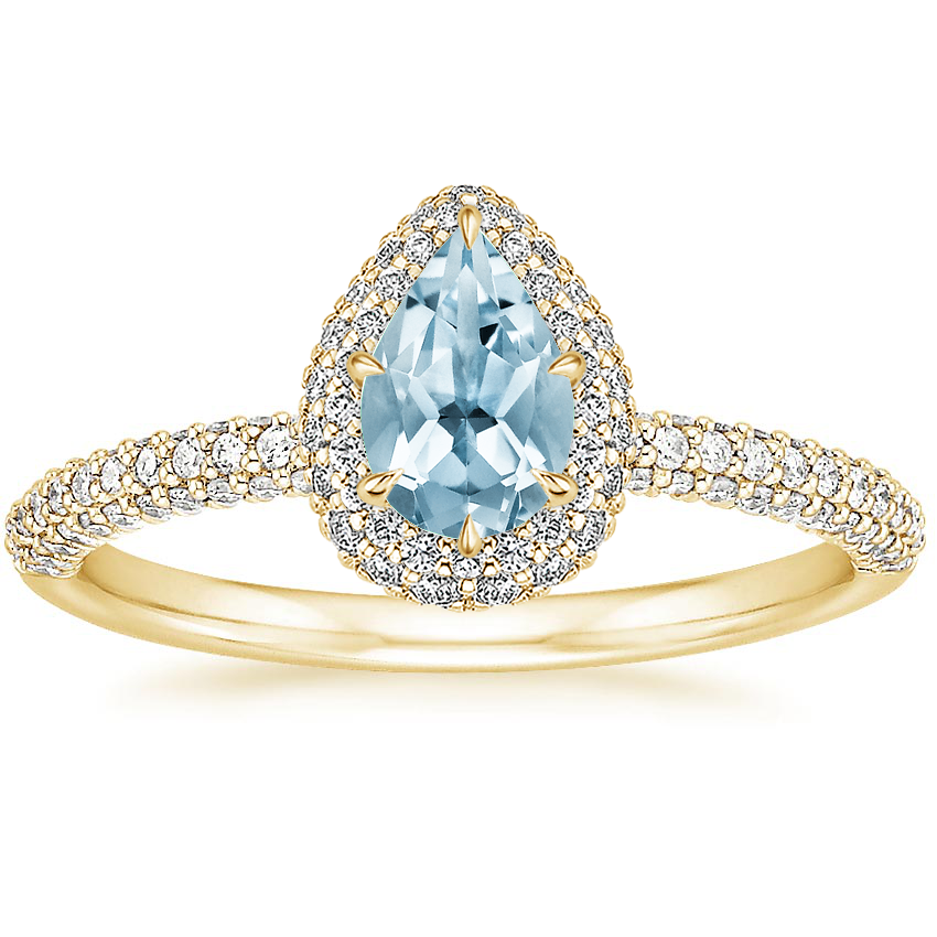 Yellow Gold Aquamarine Valencia Halo Diamond Ring (1/2 ct. tw.)
