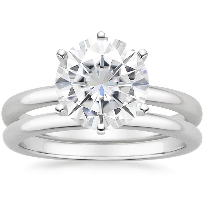 18KW Moissanite Six-Prong 2mm Comfort Fit Bridal Set, top view