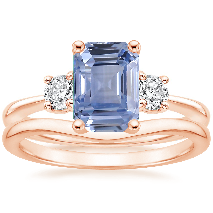 14K Rose Gold Serena Diamond Ring with Petite Curved Wedding Ring