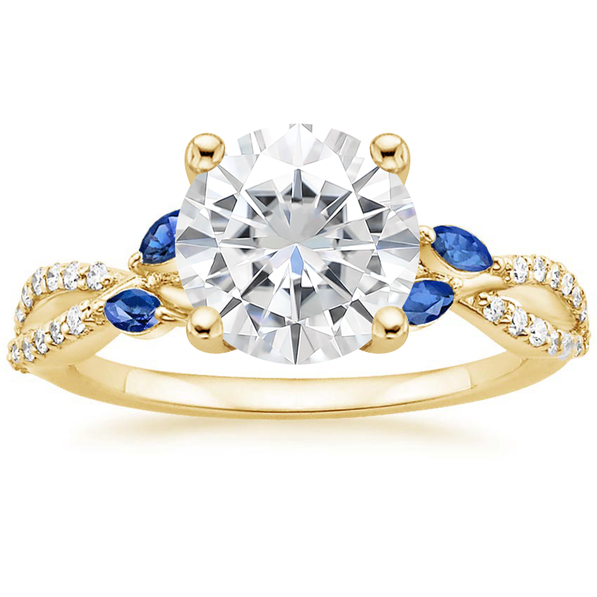 Yellow Gold Moissanite Luxe Willow Sapphire and Diamond Ring (1/8 ct. tw.)