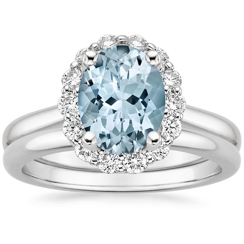 PT Aquamarine Lotus Flower Diamond Bridal Set (1/4 ct. tw.), top view