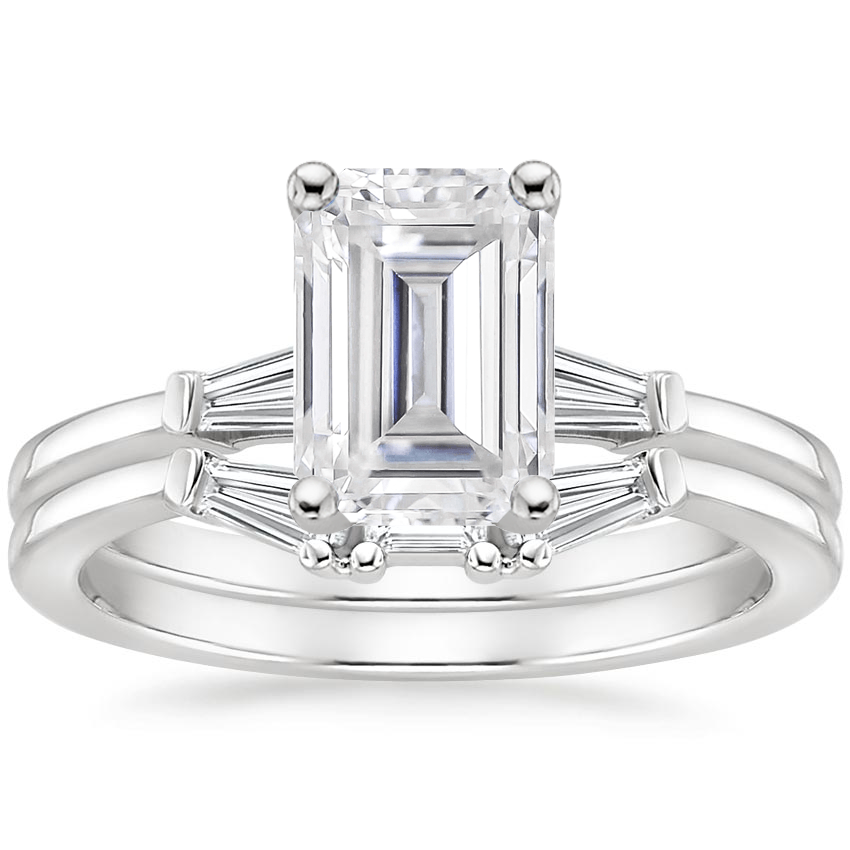 18KW Moissanite Tapered Baguette Diamond Bridal Set, top view