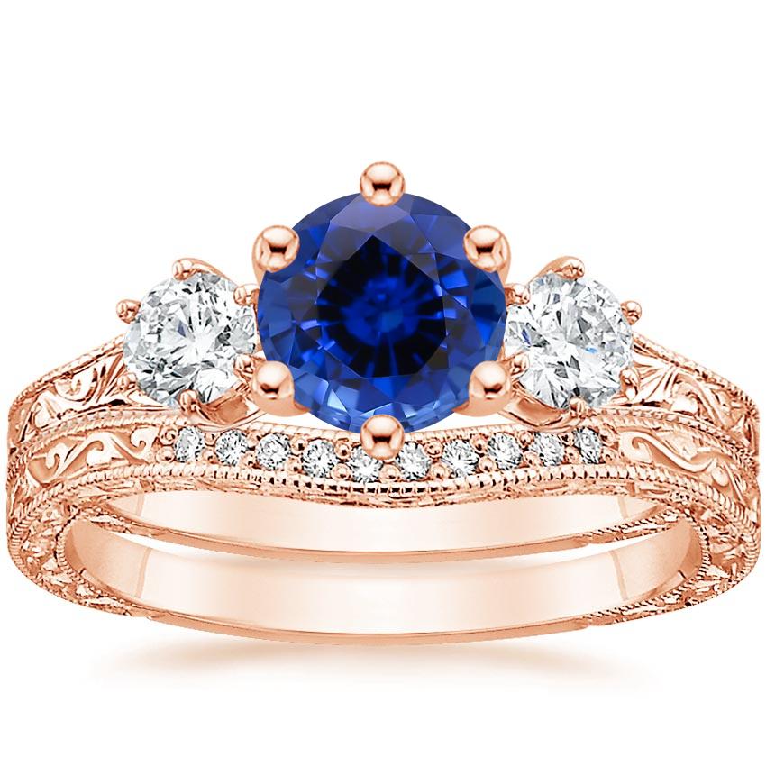 Sapphire Three Stone Hudson Bridal Set (1/3 ct. tw.) in 14K Rose Gold