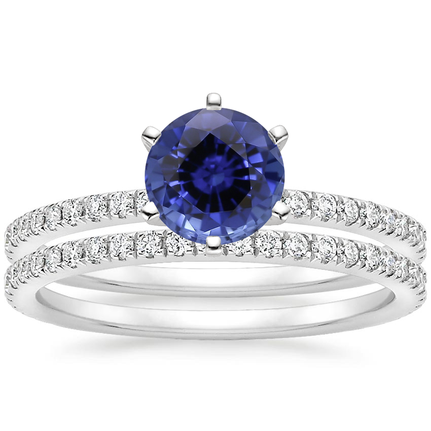 18KW Sapphire Six Prong Luxe Ballad Diamond Ring with Luxe Ballad Diamond Ring (1/4 ct. tw.), top view