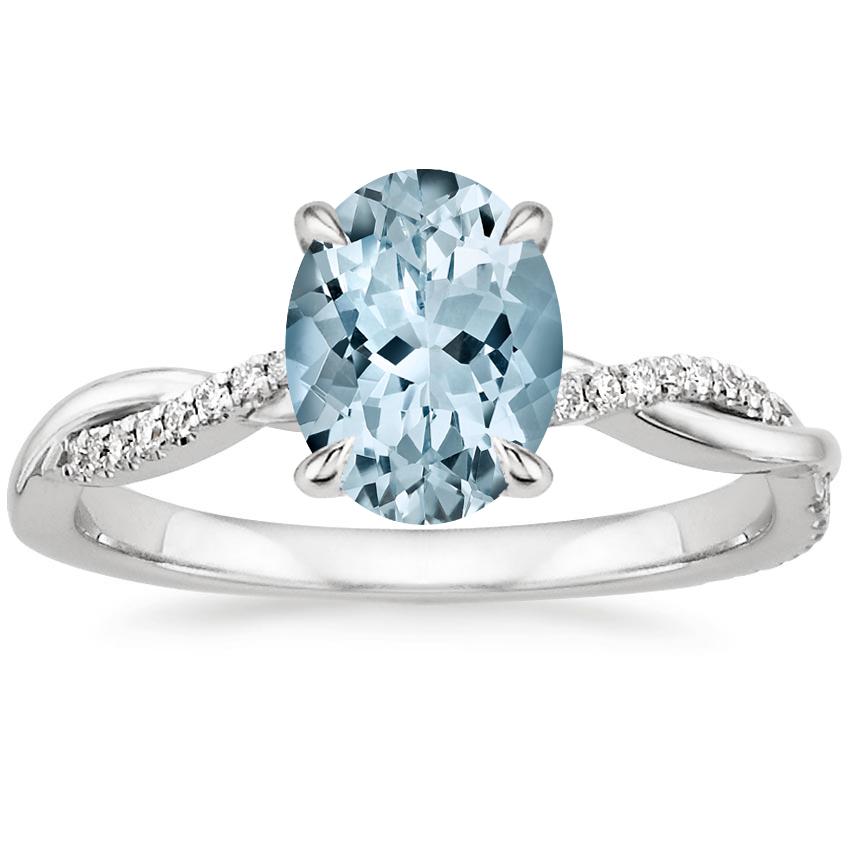 Aquamarine Petite Twisted Vine Diamond Ring (1/8 ct. tw.) in 18K White Gold