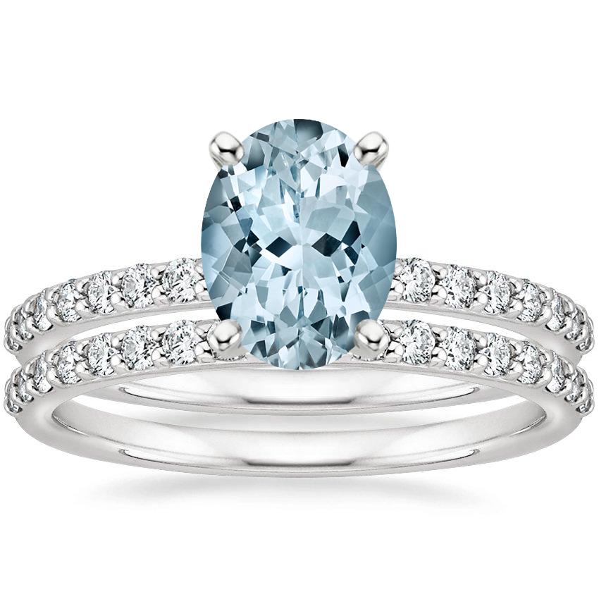 18KW Aquamarine Petite Shared Prong Bridal Set (1/2 ct. tw.), top view