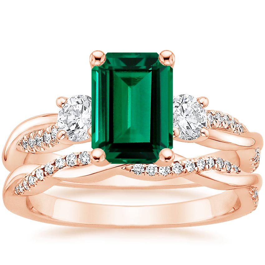 14K Rose Gold Three Stone Petite Twisted Vine Diamond Bridal Set (1/2 ct. tw.)