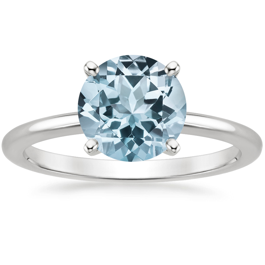 Aquamarine Four-Prong Petite Comfort Fit Ring in 18K White Gold