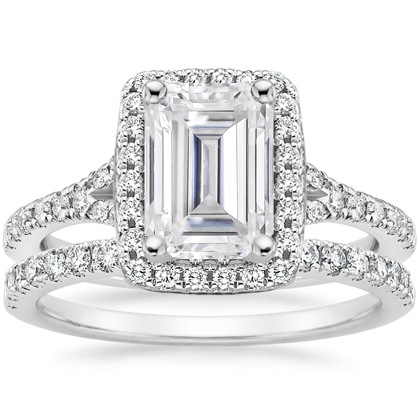 18KW Moissanite Joy Diamond Ring (1/3 ct. tw.) with Bliss Diamond Ring (1/5 ct. tw.), top view