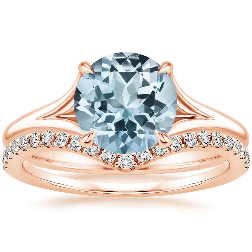 14KR Aquamarine Reverie Ring with Flair Diamond Ring (1/6 ct. tw.), top view