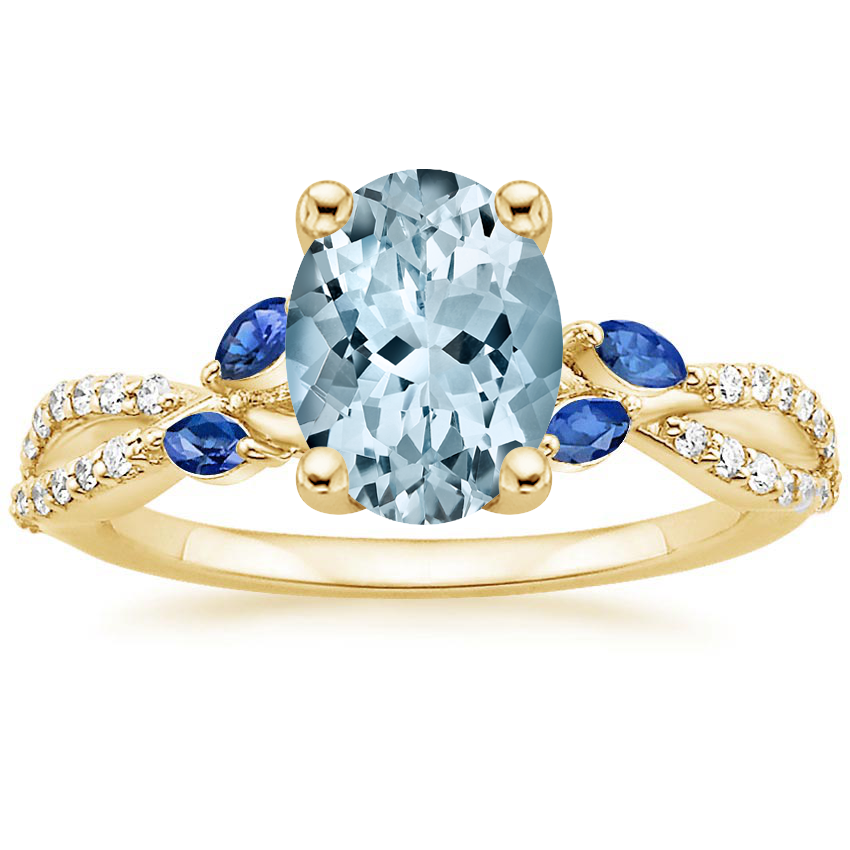 Yellow Gold Aquamarine Luxe Willow Sapphire and Diamond Ring (1/8 ct. tw.)