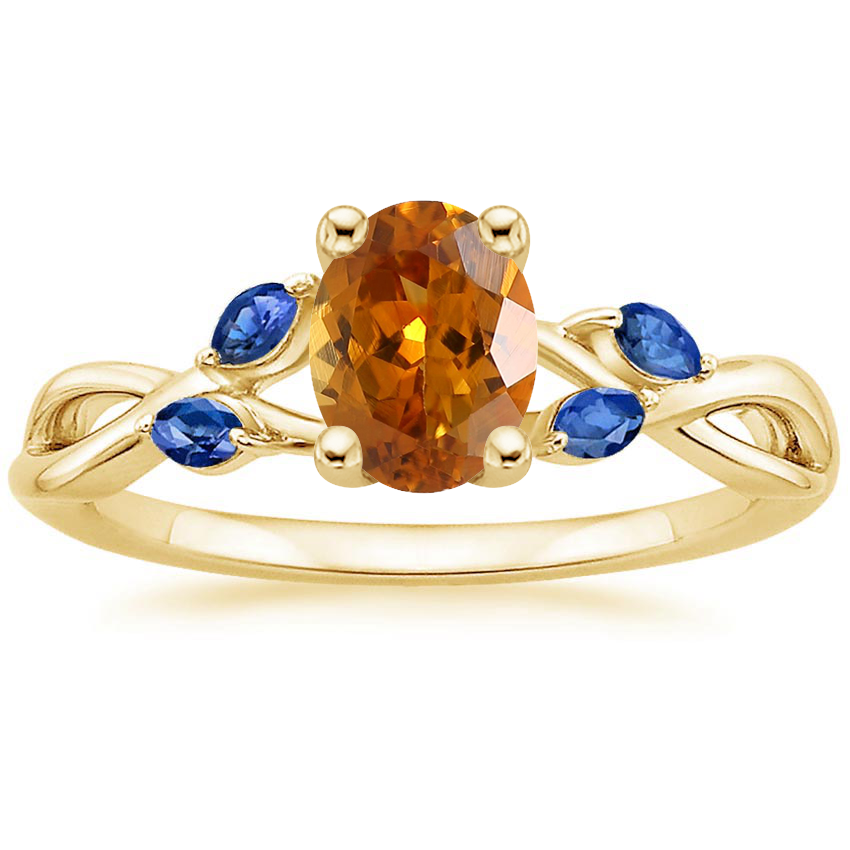 18K Yellow Gold Willow Ring With Sapphire Accents, large top view