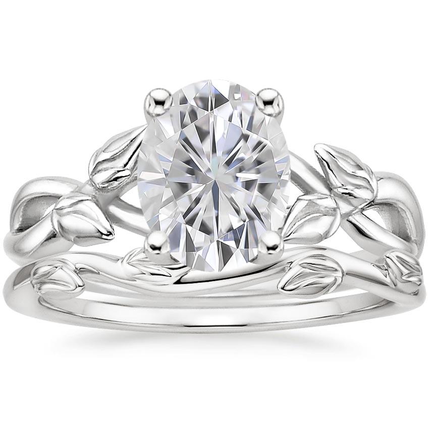 PT Moissanite Budding Willow Ring with Winding Willow Ring, top view
