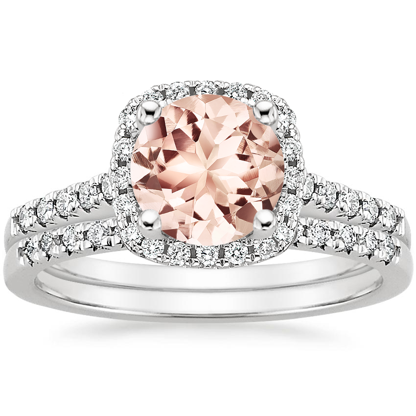 18KW Morganite Odessa Diamond Ring (1/5 ct. tw.) with Sonora Diamond Ring (1/8 ct. tw.), top view
