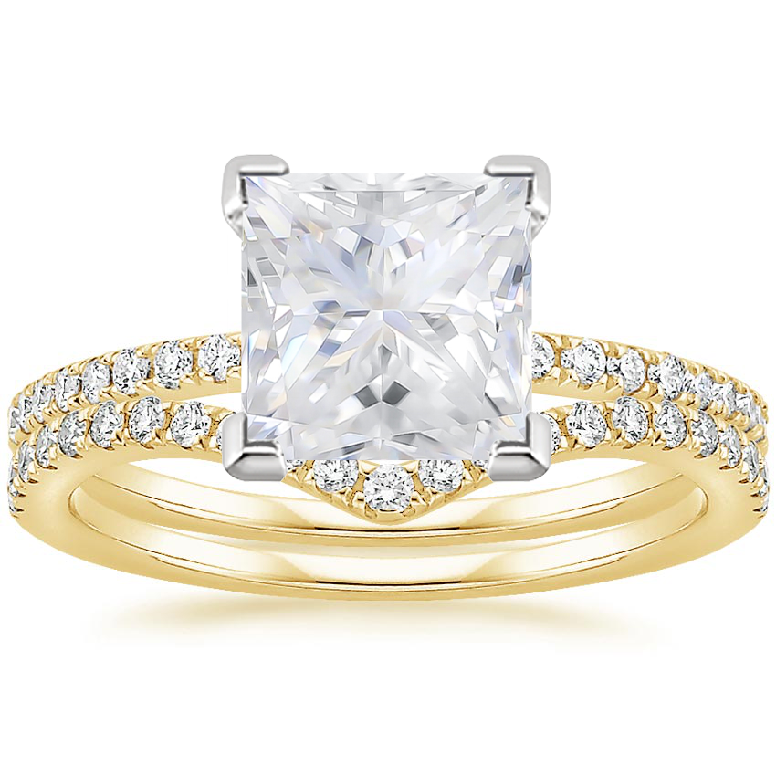 18KY Moissanite Ballad Diamond Ring (1/8 ct. tw.) with Flair Diamond Ring (1/6 ct. tw.), top view