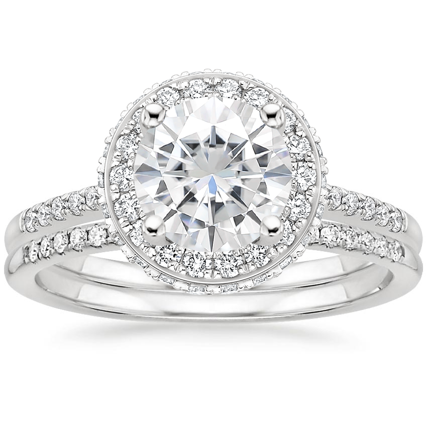 18KW Moissanite Audra Diamond Ring with Whisper Diamond Ring (1/10 ct. tw.), top view