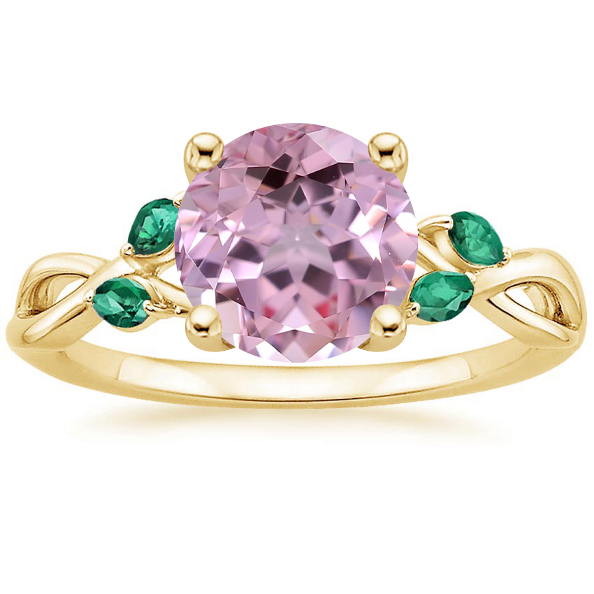 18K Yellow Gold Willow Ring With Lab Emerald Accents, large top view