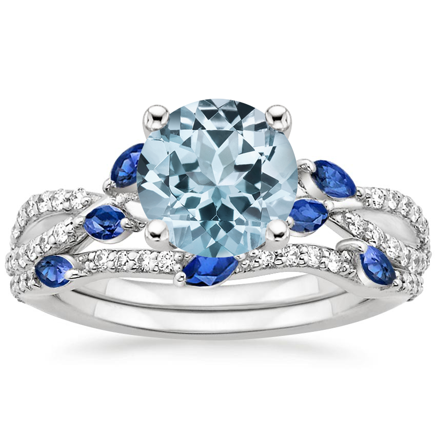 PT Aquamarine Luxe Willow Sapphire and Diamond Bridal Set (1/4 ct. tw.), top view