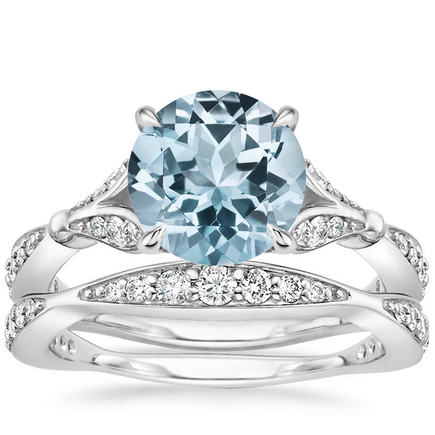 18KW Aquamarine Zinnia Diamond Bridal Set (1/2 ct. tw.), top view