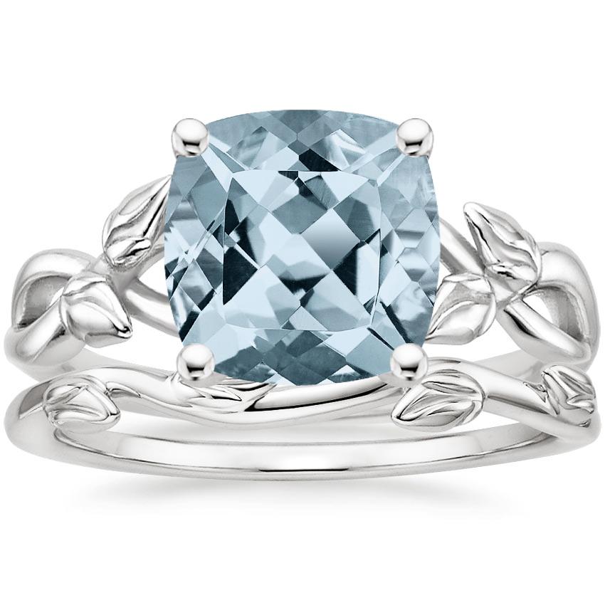 PT Aquamarine Budding Willow Ring with Winding Willow Ring, top view