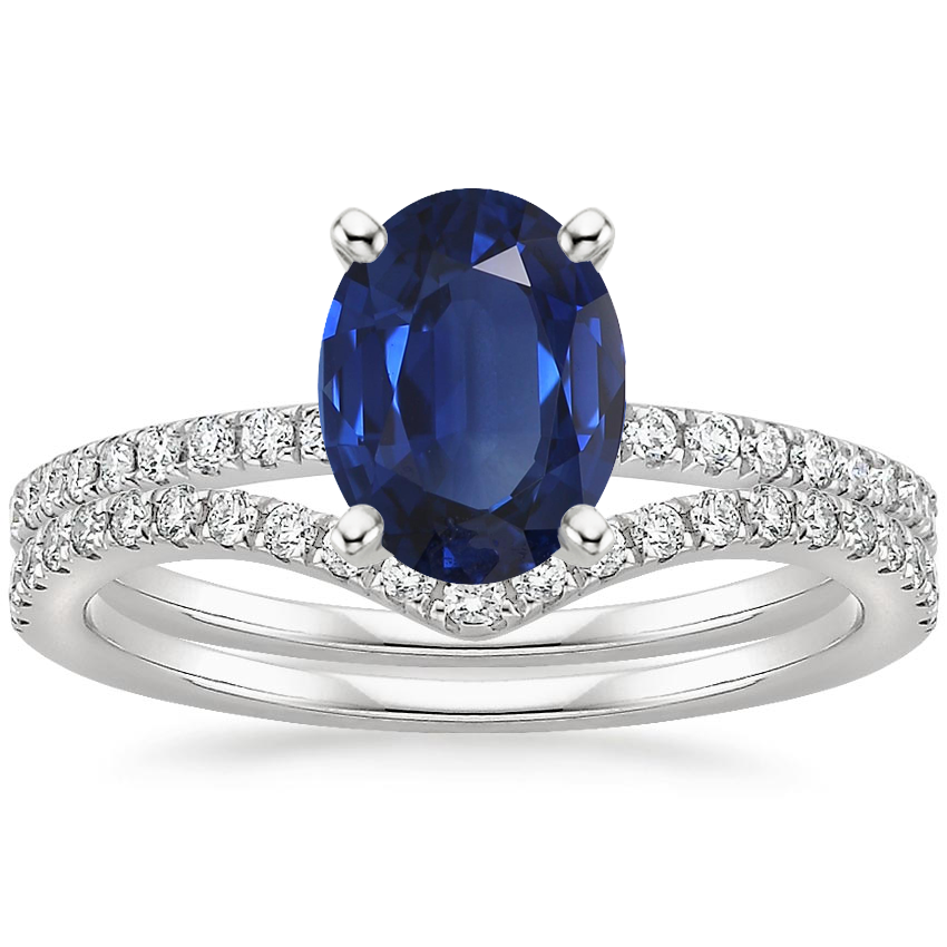 18KW Sapphire Ballad Diamond Ring (1/8 ct. tw.) with Flair Diamond Ring (1/6 ct. tw.), top view