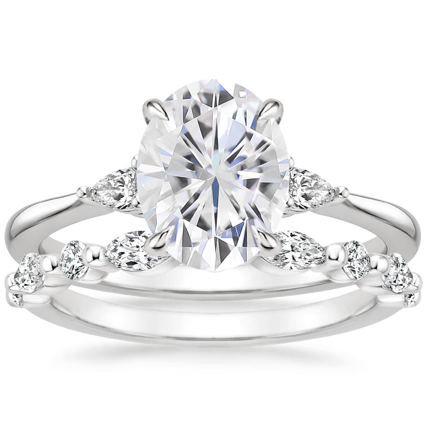 18KW Moissanite Aria Diamond Ring (1/10 ct. tw.) with Versailles Diamond Ring (3/8 ct. tw.), top view