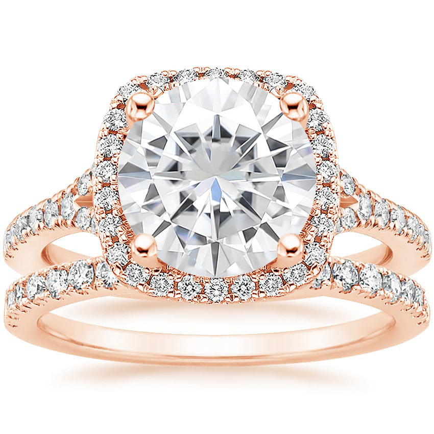 14KR Moissanite Joy Diamond Ring (1/3 ct. tw.) with Bliss Diamond Ring (1/5 ct. tw.), top view