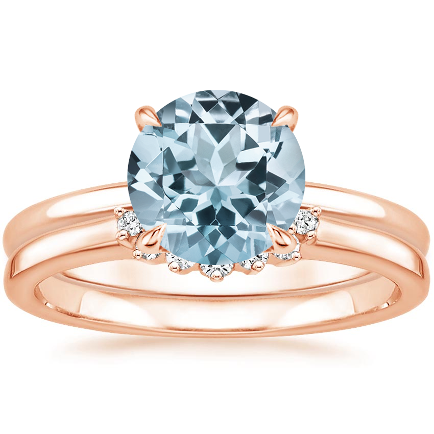 14KR Aquamarine Elodie Ring with Crescent Diamond Ring, top view