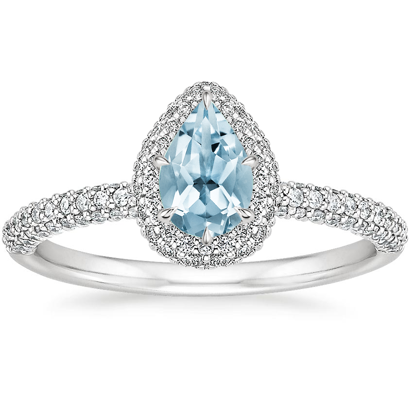Aquamarine Valencia Halo Diamond Ring (1/2 ct. tw.) in Platinum