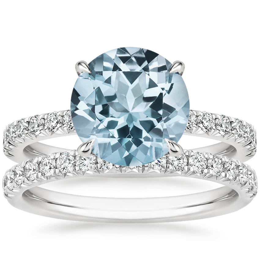 18KW Aquamarine Amelie Diamond Bridal Set, top view