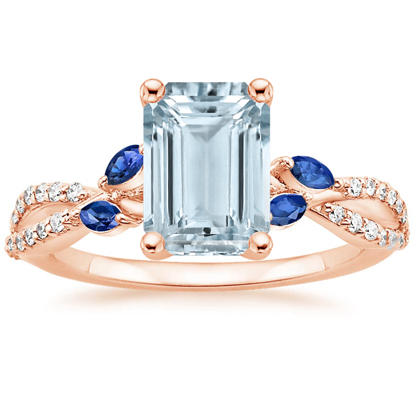 Rose Gold Aquamarine Luxe Willow Sapphire and Diamond Ring (1/8 ct. tw.)