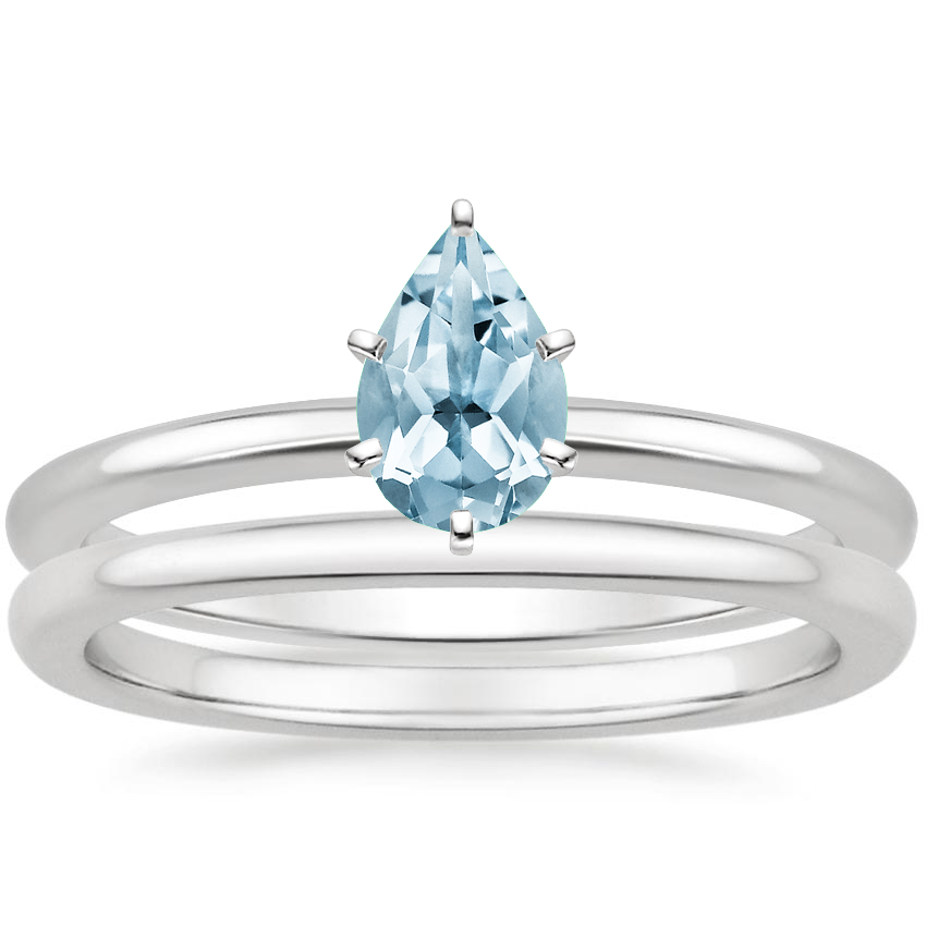 18KW Aquamarine Six-Prong Petite Comfort Fit Bridal Set, top view