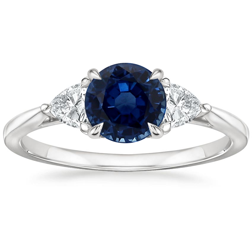 18K White Gold Luxe Trillion Cut Three Stone Diamond Ring, large top view