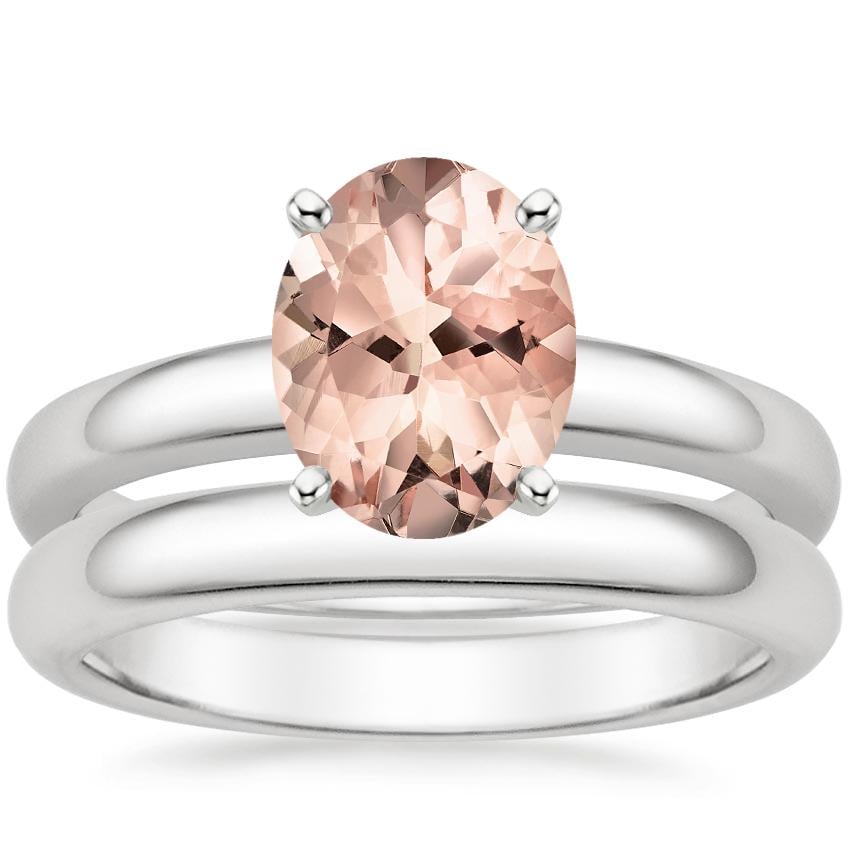 18KW Morganite 3mm Comfort Fit Bridal Set, top view