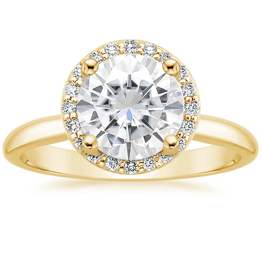 Moissanite Halo Diamond Ring (1/6 ct. tw.) in 18K Yellow Gold