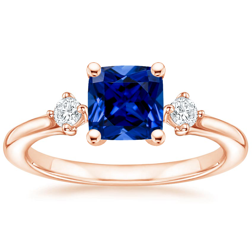 14K Rose Gold Floating Three Stone Diamond Ring, large top view