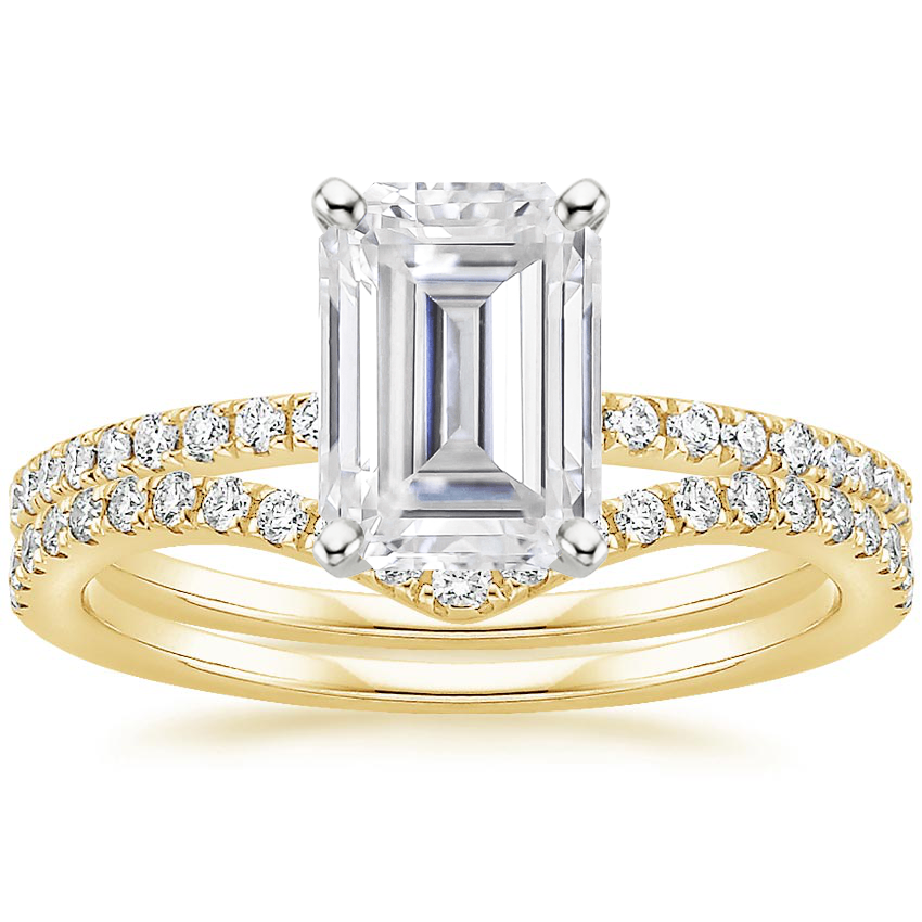 18KY Moissanite Ballad Diamond Ring (1/8 ct. tw.) with Flair Diamond Ring (1/6 ct. tw.), top view