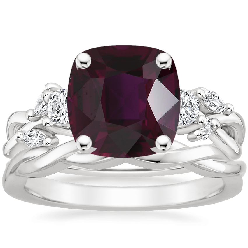 18K White Gold Three Stone Willow Diamond Ring (1/3 ct. tw.) with Twisted Vine Ring