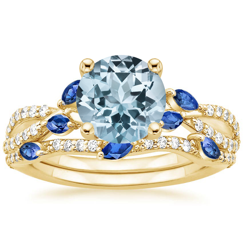 18KY Aquamarine Luxe Willow Sapphire and Diamond Bridal Set (1/4 ct. tw.), top view