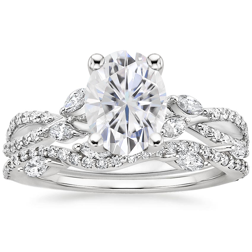 18KW Moissanite Luxe Willow Diamond Ring (1/4 ct. tw.) with Luxe Winding Willow Diamond Ring (1/4 ct. tw.), top view
