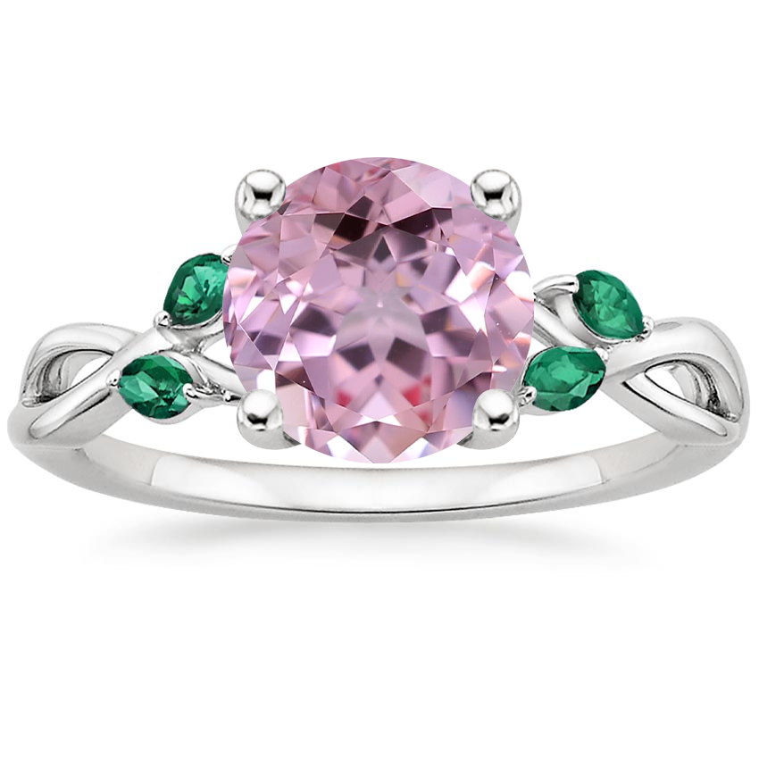 18K White Gold Willow Ring With Lab Emerald Accents, large top view