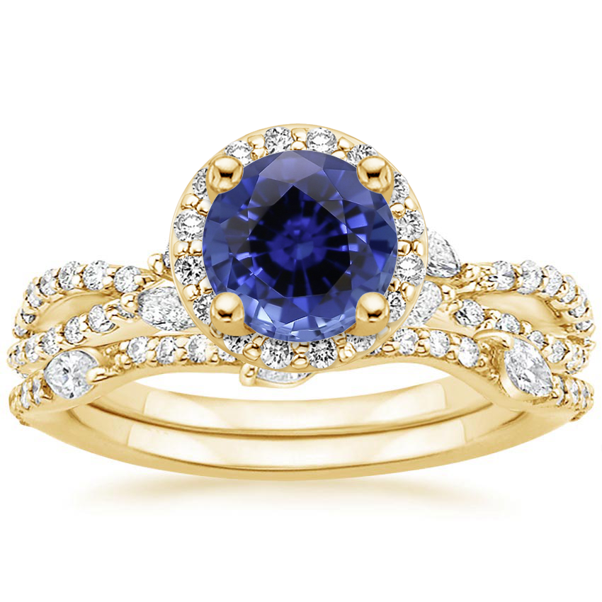 18KY Sapphire Luxe Willow Halo Diamond Bridal Set (5/8 ct. tw.), top view