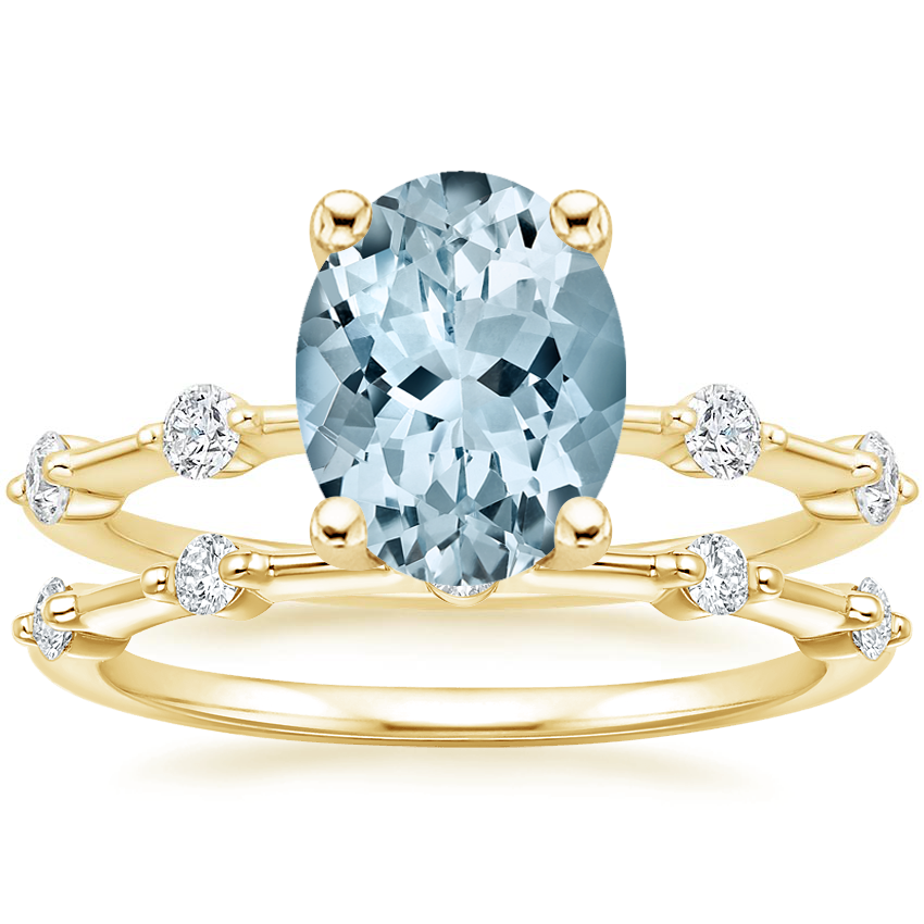 18KY Aquamarine Aimee Diamond Bridal Set, top view