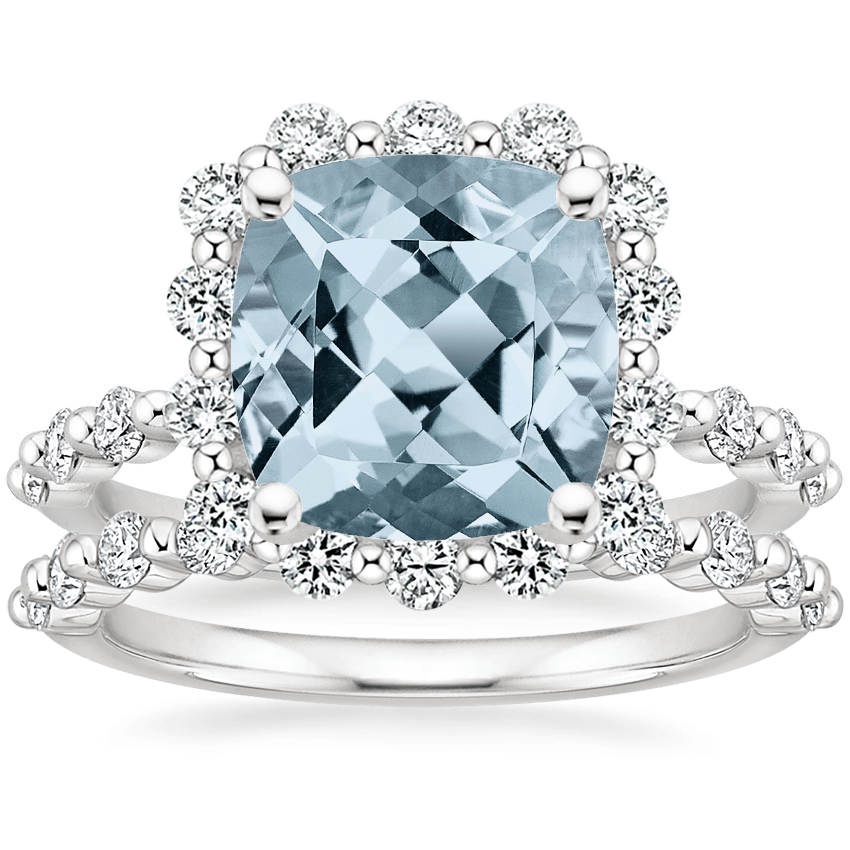 18KW Aquamarine Marseille Halo Diamond Bridal Set (3/4 ct. tw.), top view