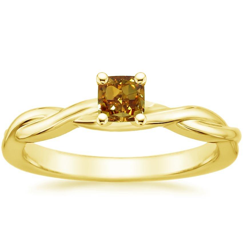 18K Yellow Gold Twisted Vine Solitaire Ring, large top view